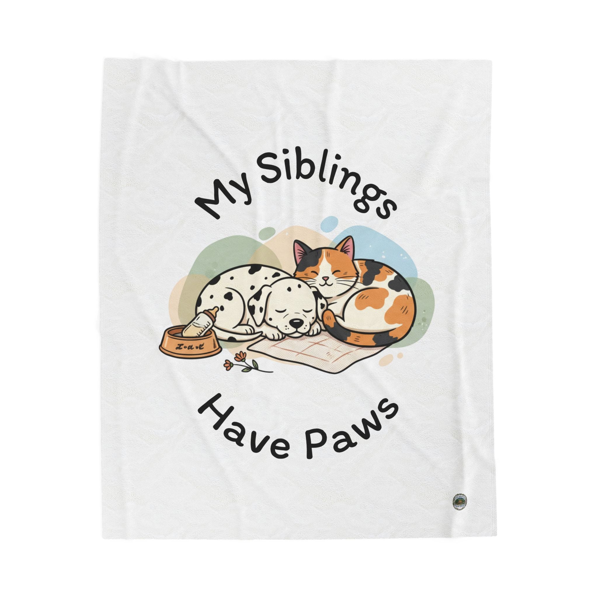My Siblings Have Paws Velveteen Plush Blanket – Cute Dog & Cat Pet Lover Throw