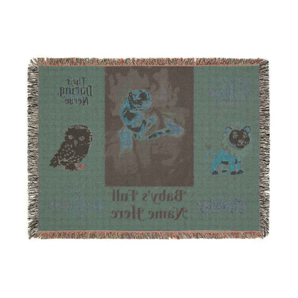 Personalized Woven Blanket — Custom Name and photo, Cozy Nursery Keepsake with Gryffindor Motifs