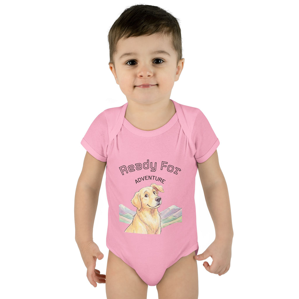Ready for Adventure Baby Bodysuit — Golden Retriever Puppy Graphic Infant Onesie