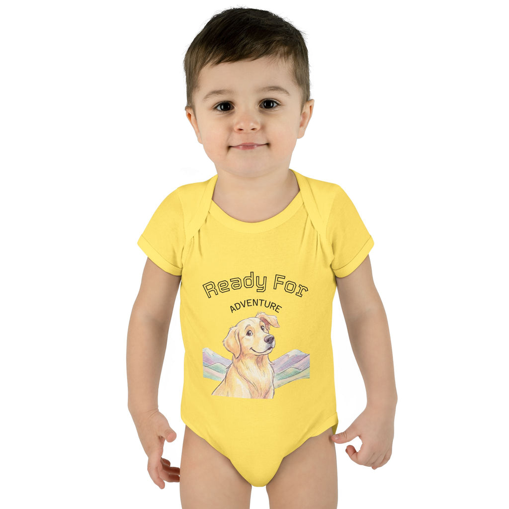 Ready for Adventure Baby Bodysuit — Golden Retriever Puppy Graphic Infant Onesie
