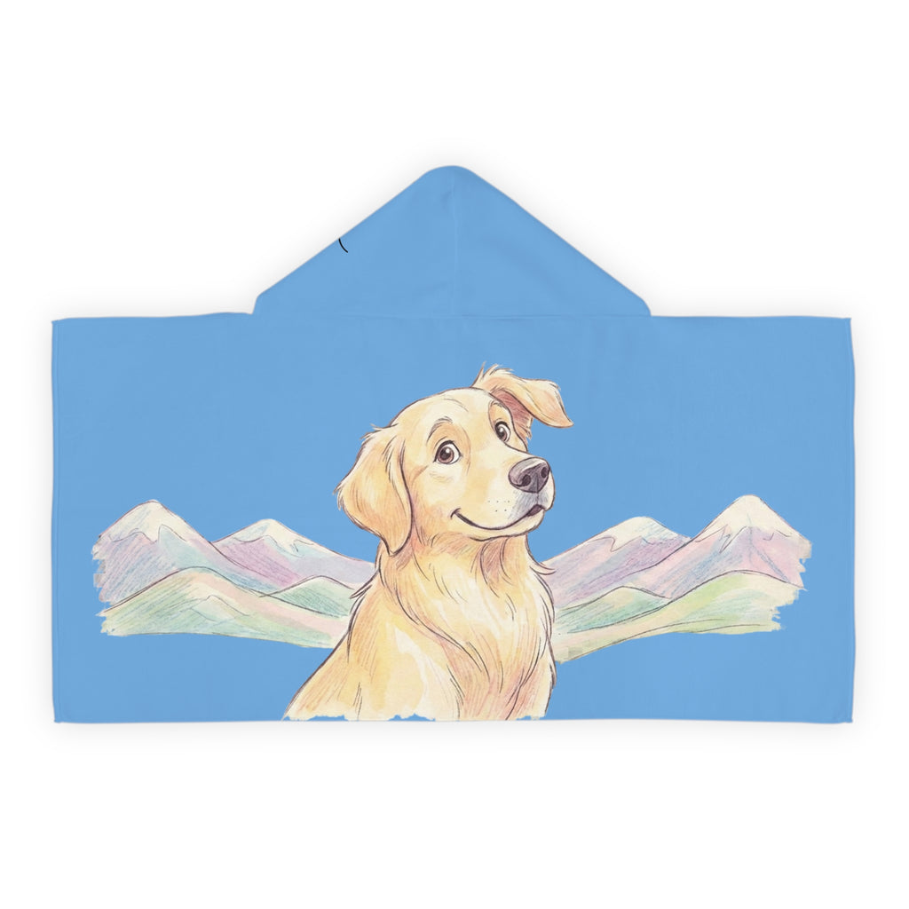 Youth Hooded Towel - Golden Retriever Puppy with Mountains Kids Beach & Bath Towel
