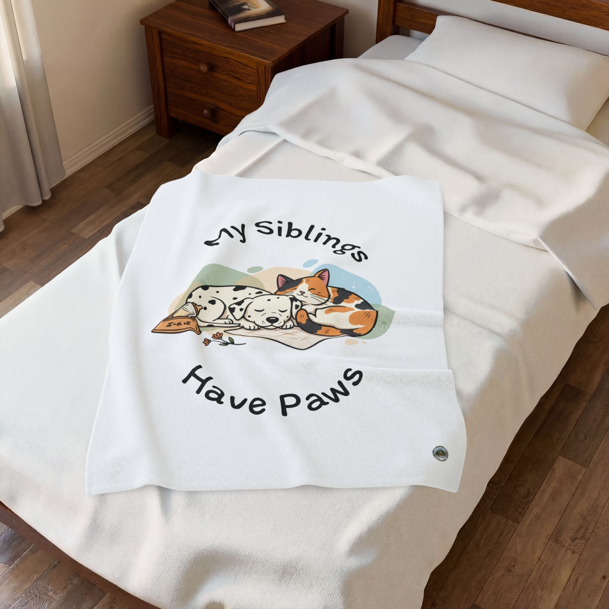 My Siblings Have Paws Velveteen Plush Blanket – Cute Dog & Cat Pet Lover Throw
