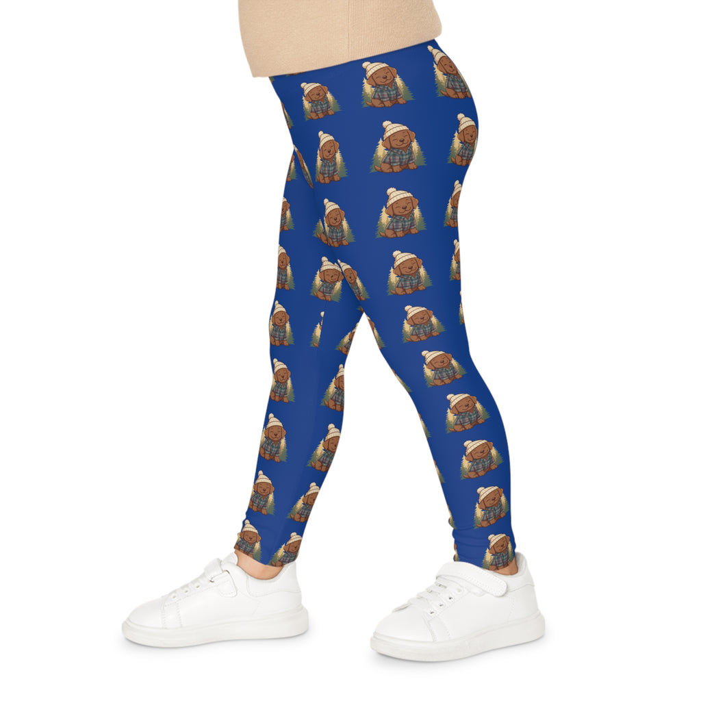 Kids PNW puppy Pattern Leggings – Blue Woodland Animal Print cozy