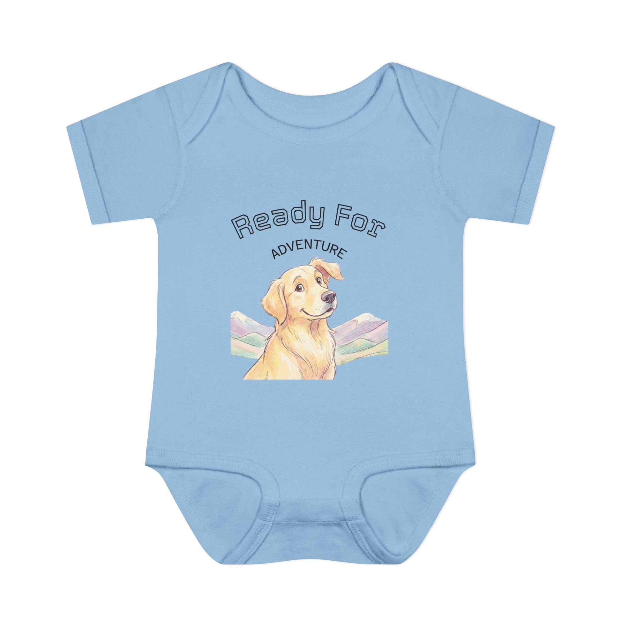Ready for Adventure Baby Bodysuit — Golden Retriever Puppy Graphic Infant Onesie