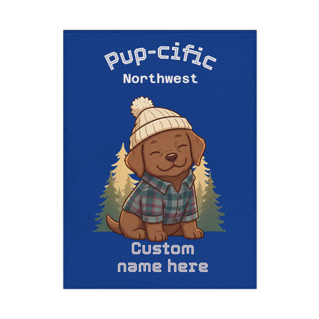 Toddler Blanket - "Pup-cific Northwest" Custom Name Cozy Puppy Woodland Throw