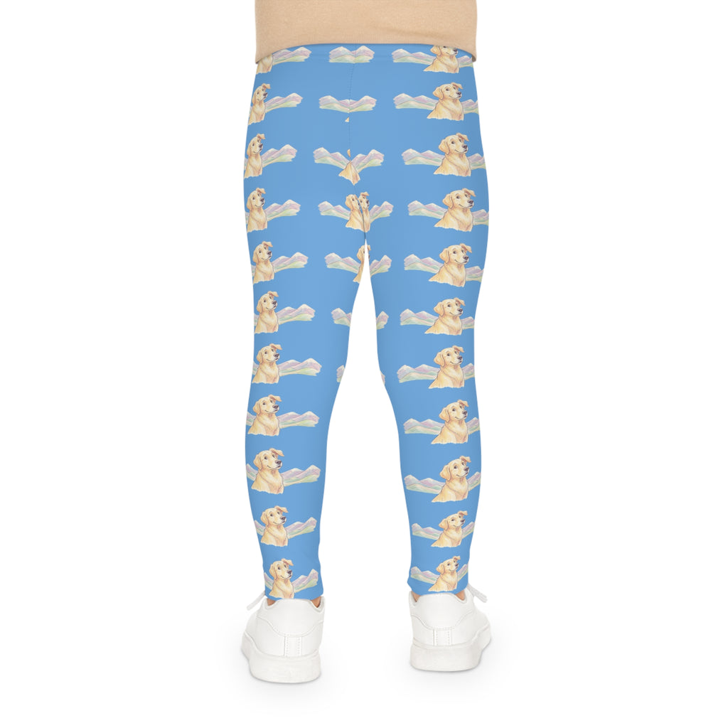 Kids Leggings — Cute Golden Retriever Puppy Pattern on Sky Blue (All-Over Print)