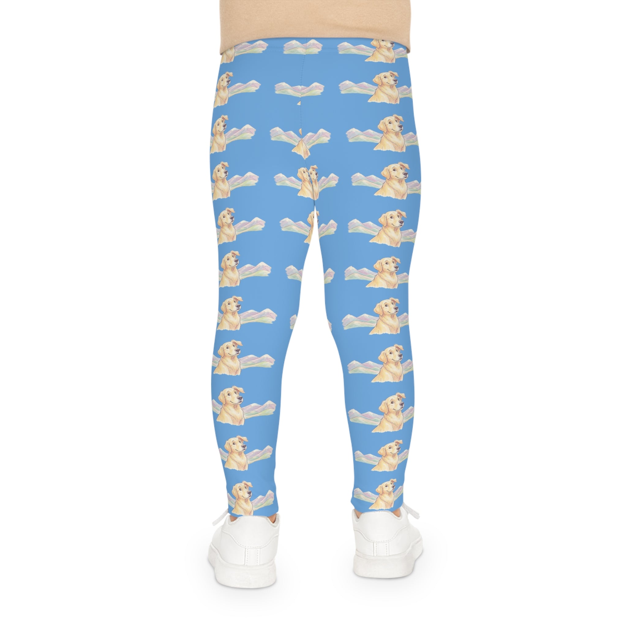 Kids Leggings — Cute Golden Retriever Puppy Pattern on Sky Blue (All-Over Print)