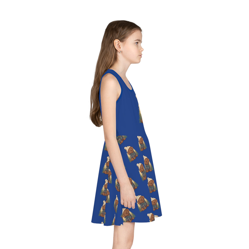 Girls' Sundress — Cozy puppy in Knit Hat All-Over Print