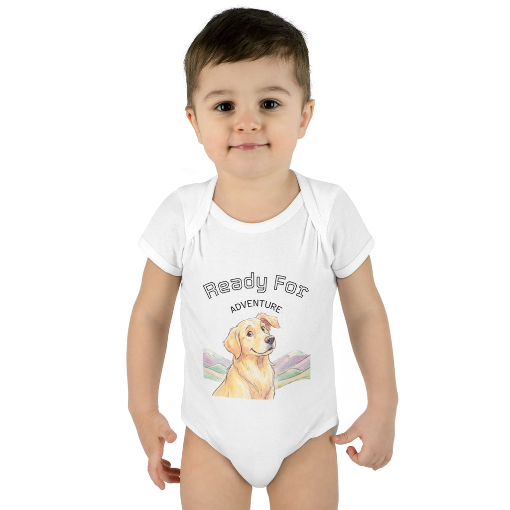 Ready for Adventure Baby Bodysuit — Golden Retriever Puppy Graphic Infant Onesie
