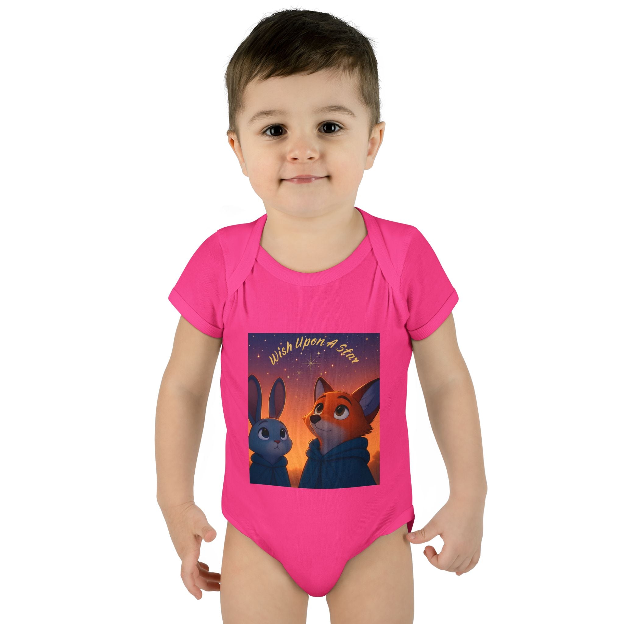 Baby Bodysuit - 'Wish Upon a Star' Fox & Bunny Night Sky Infant Onesie