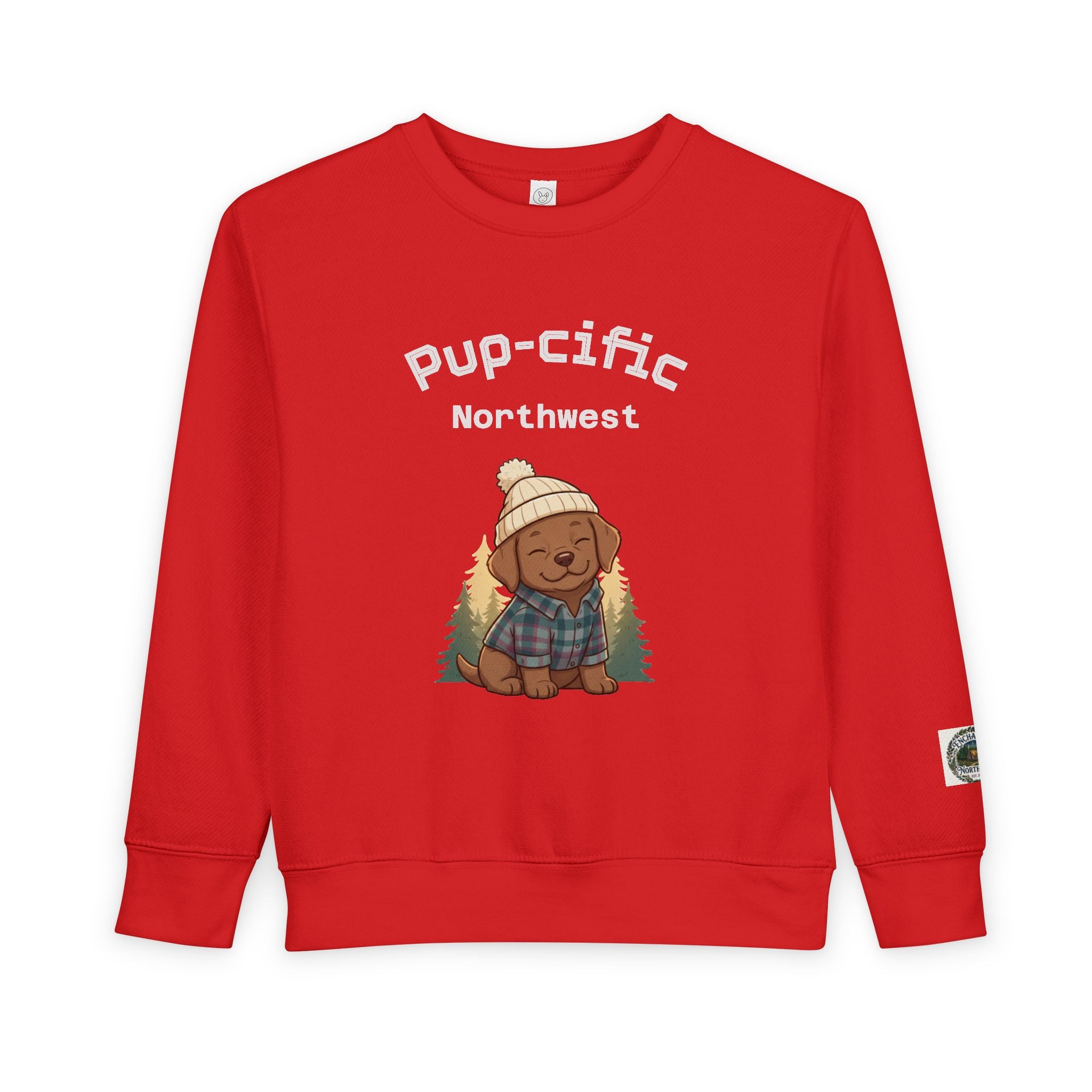 Pup-cific Northwest Toddler Sweatshirt — Cute Cozy Puppy Graphic