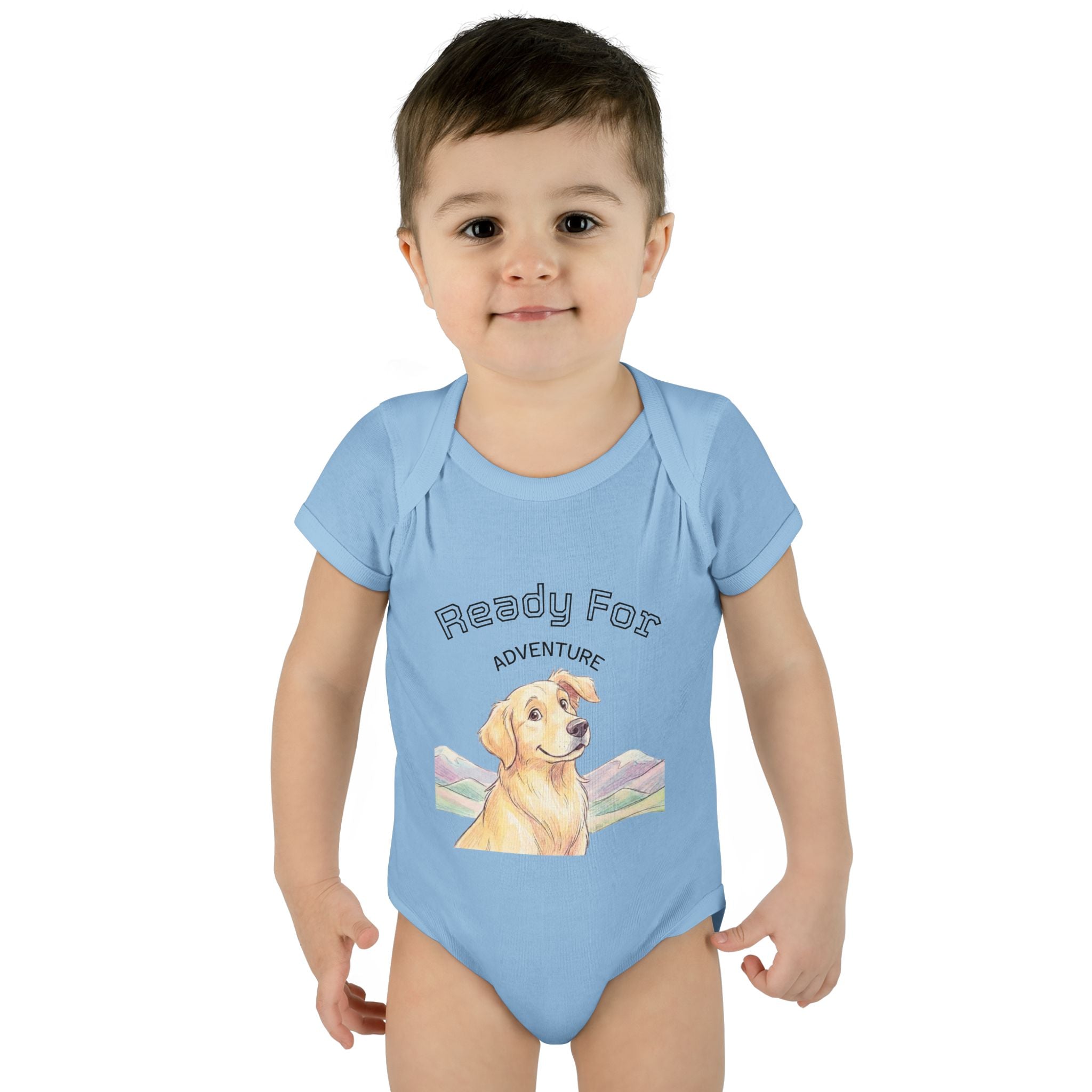 Ready for Adventure Baby Bodysuit — Golden Retriever Puppy Graphic Infant Onesie