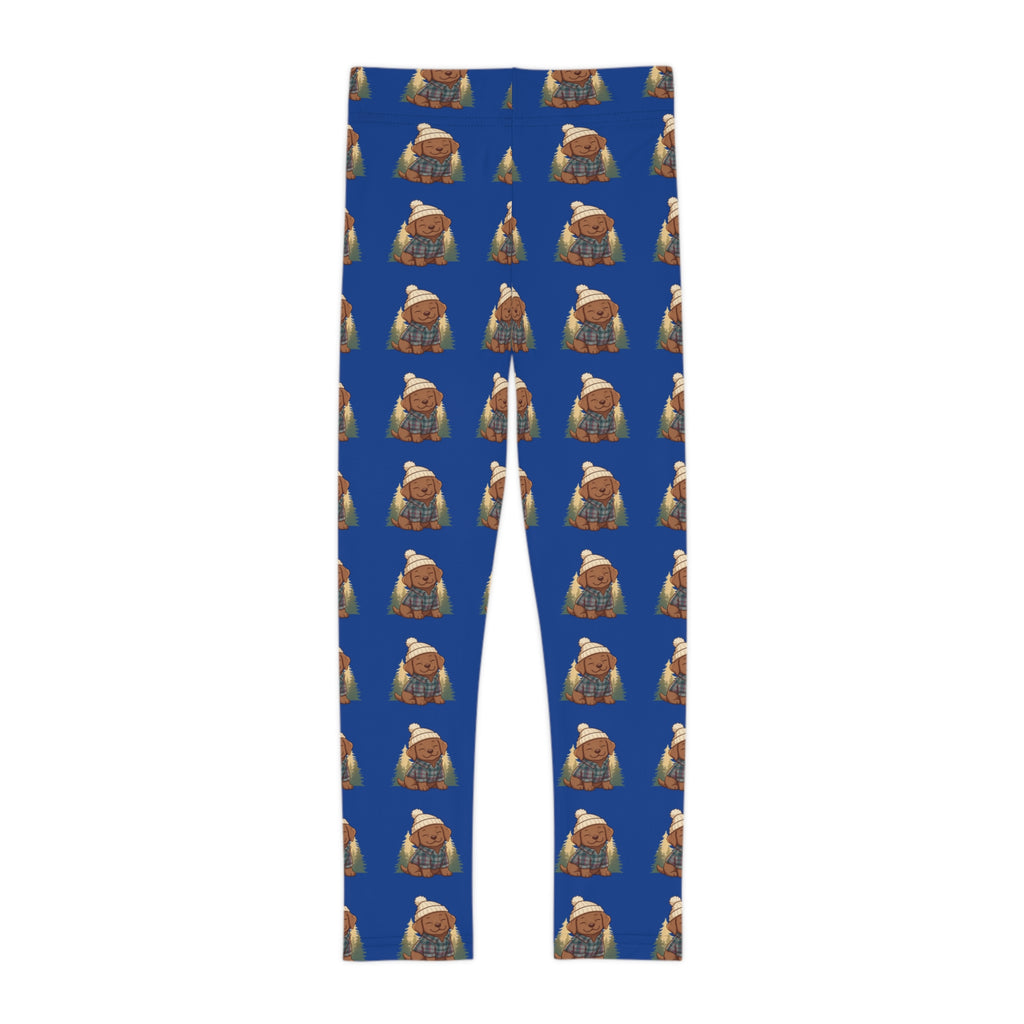 Kids PNW puppy Pattern Leggings – Blue Woodland Animal Print cozy