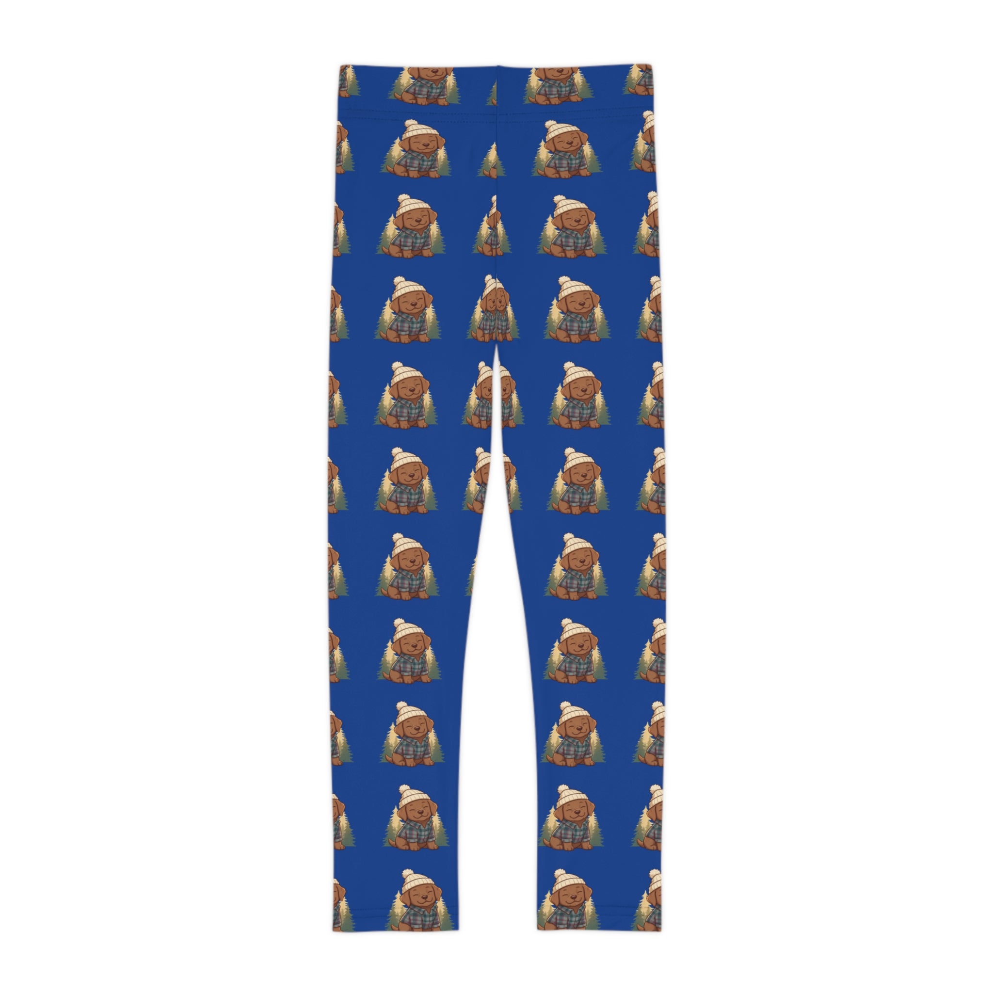 Kids PNW puppy Pattern Leggings – Blue Woodland Animal Print cozy
