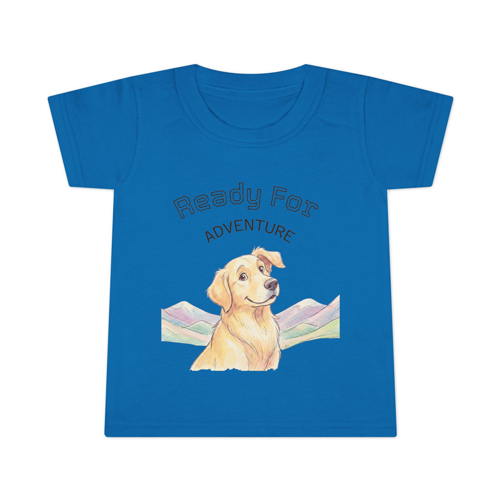 Toddler T-Shirt — Happy Yellow Labrador Puppy with Pastel Mountains