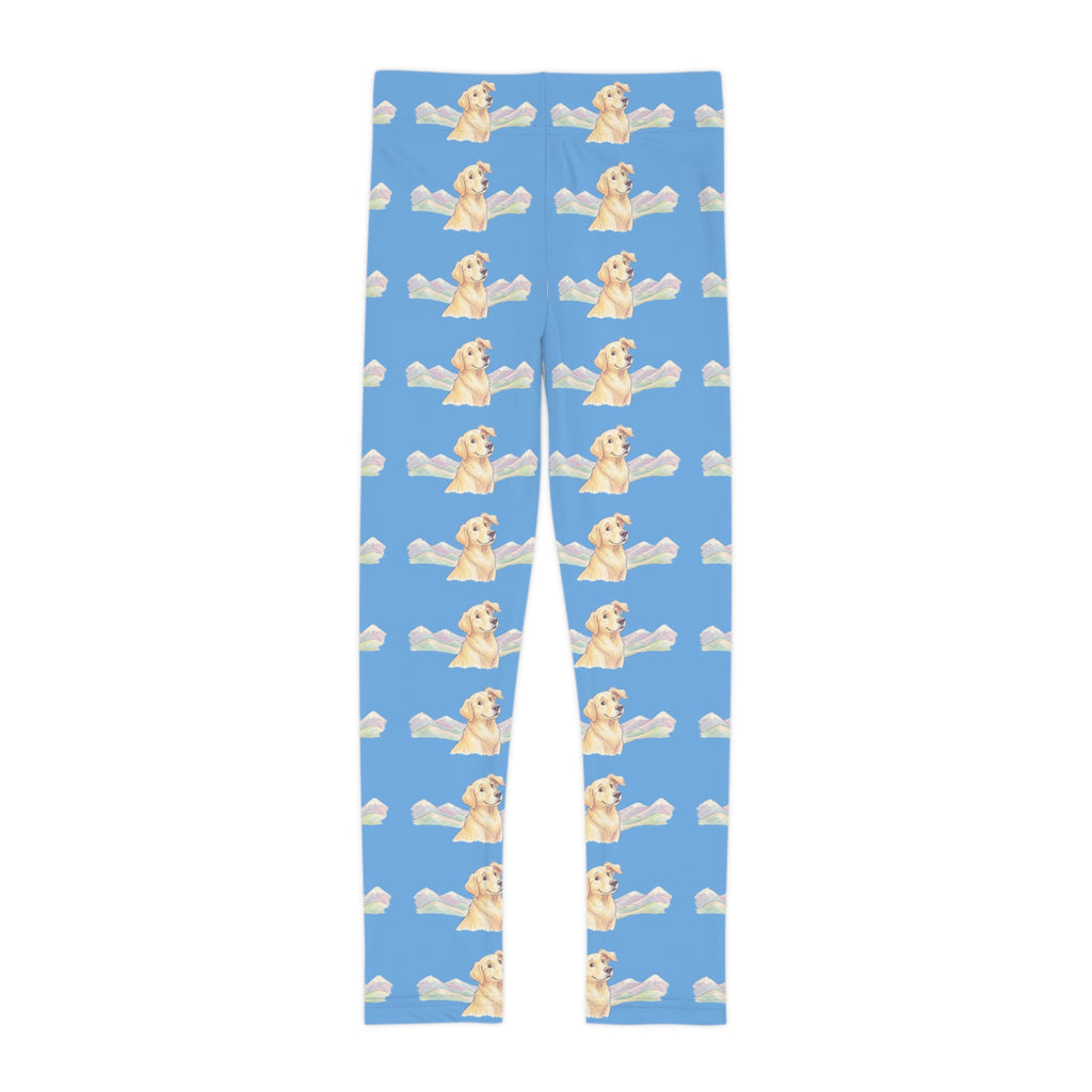 Kids Leggings — Cute Golden Retriever Puppy Pattern on Sky Blue (All-Over Print)