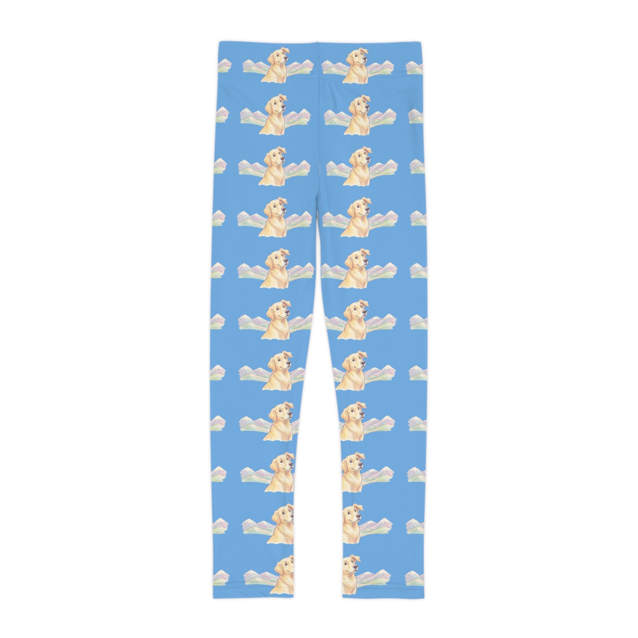 Kids Leggings — Cute Golden Retriever Puppy Pattern on Sky Blue (All-Over Print)
