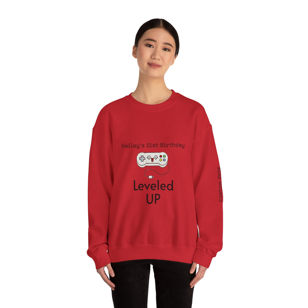 Leveled Up Gamer Crewneck Sweatshirt — Personalized "Leveled UP" Birthday Design
