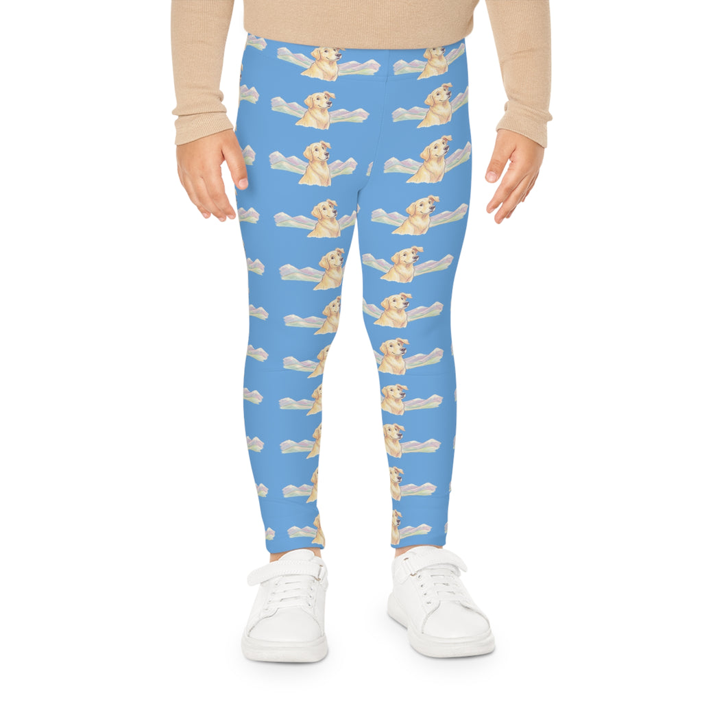 Kids Leggings — Cute Golden Retriever Puppy Pattern on Sky Blue (All-Over Print)