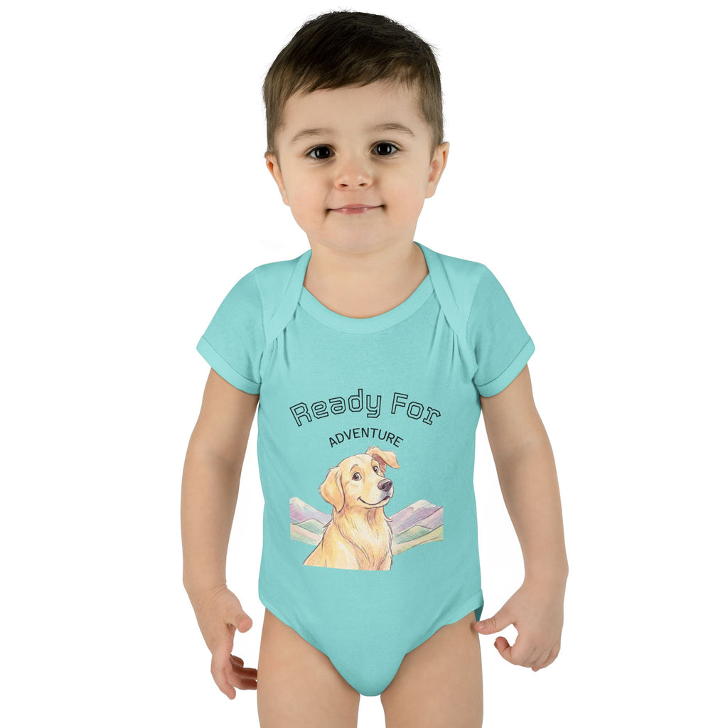 Ready for Adventure Baby Bodysuit — Golden Retriever Puppy Graphic Infant Onesie