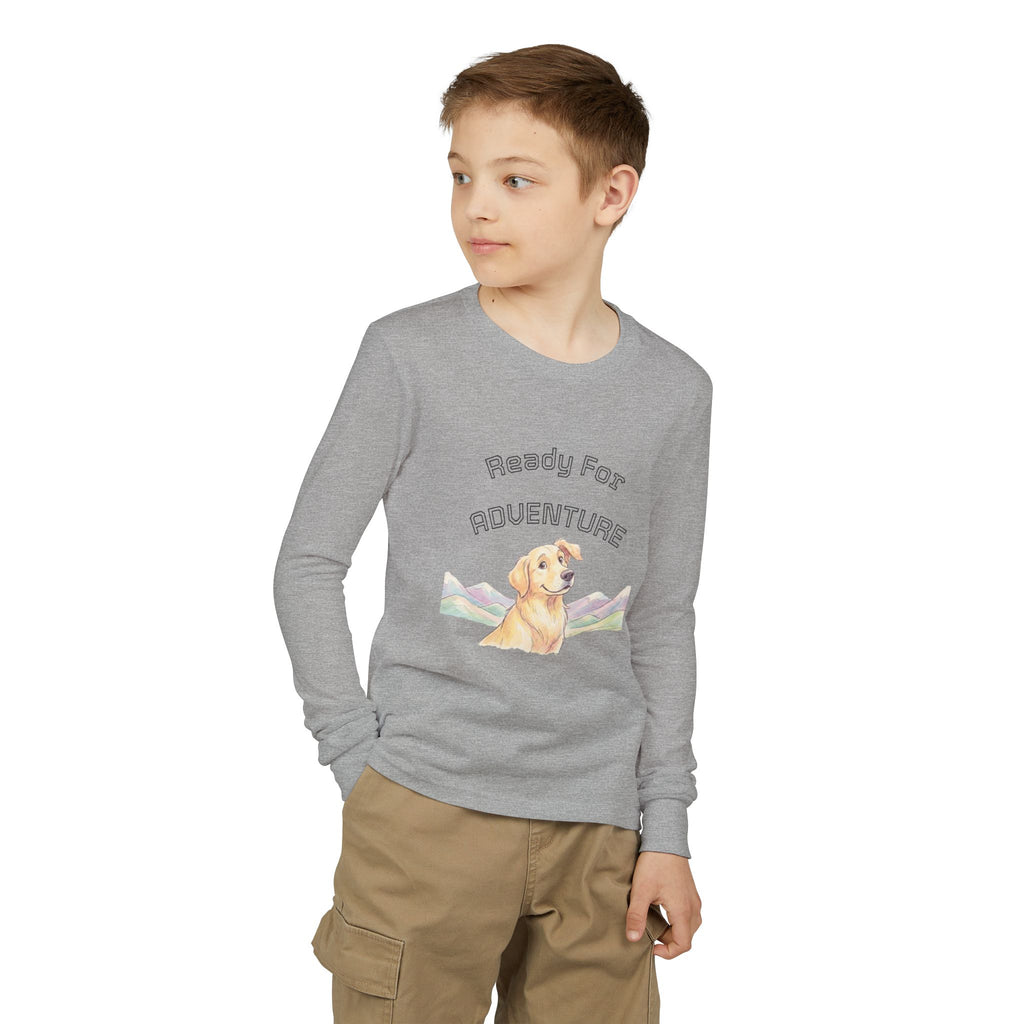 Youth Long Sleeve Tee — "Ready for Adventure" Golden Retriever Kids Shirt
