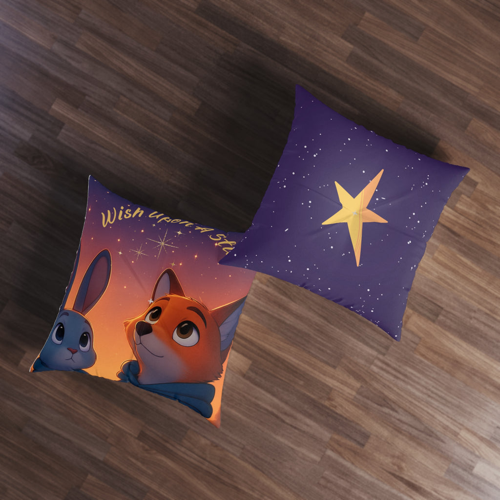 Wish Upon a Star Tufted Floor Pillow — Cute Fox & Bunny Night Sky Kids Decor