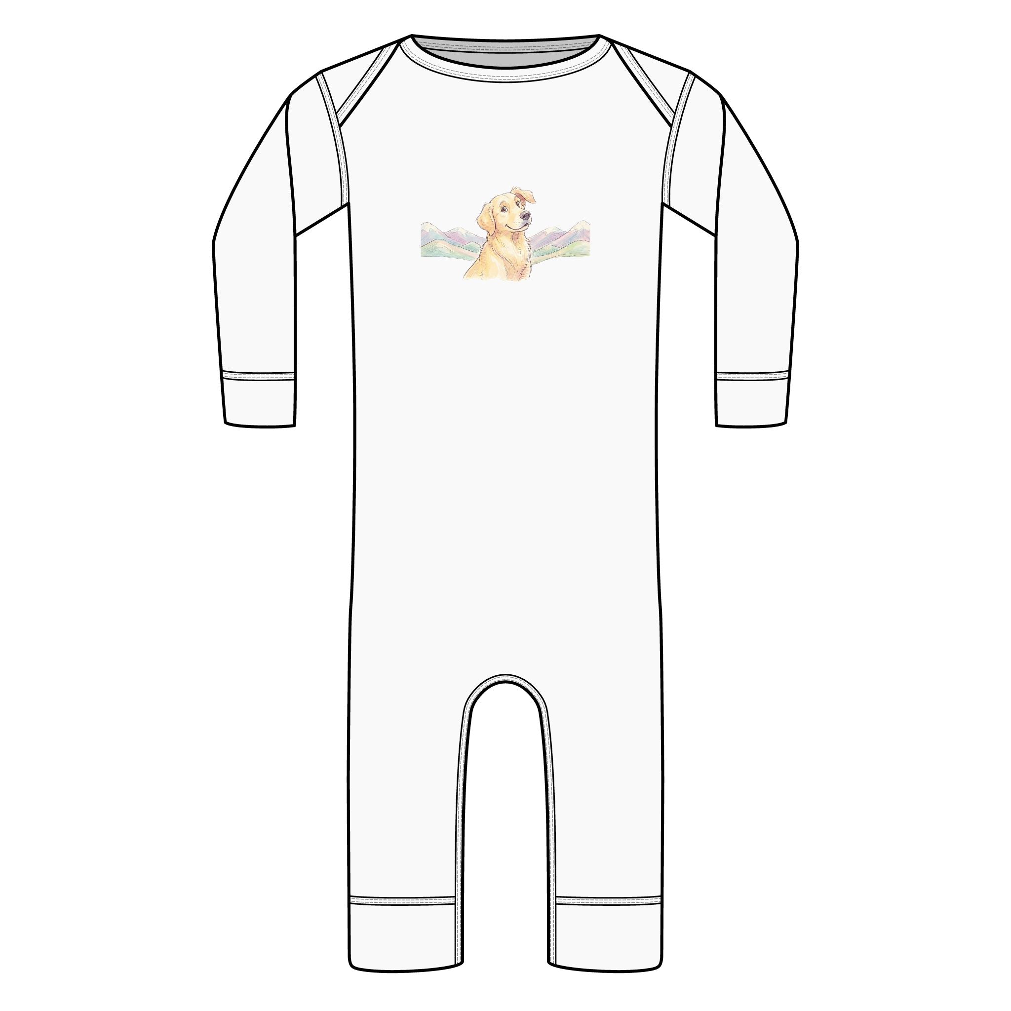 Baby Long-Sleeve Ribbed Bodysuit with mountain Puppy Illustration