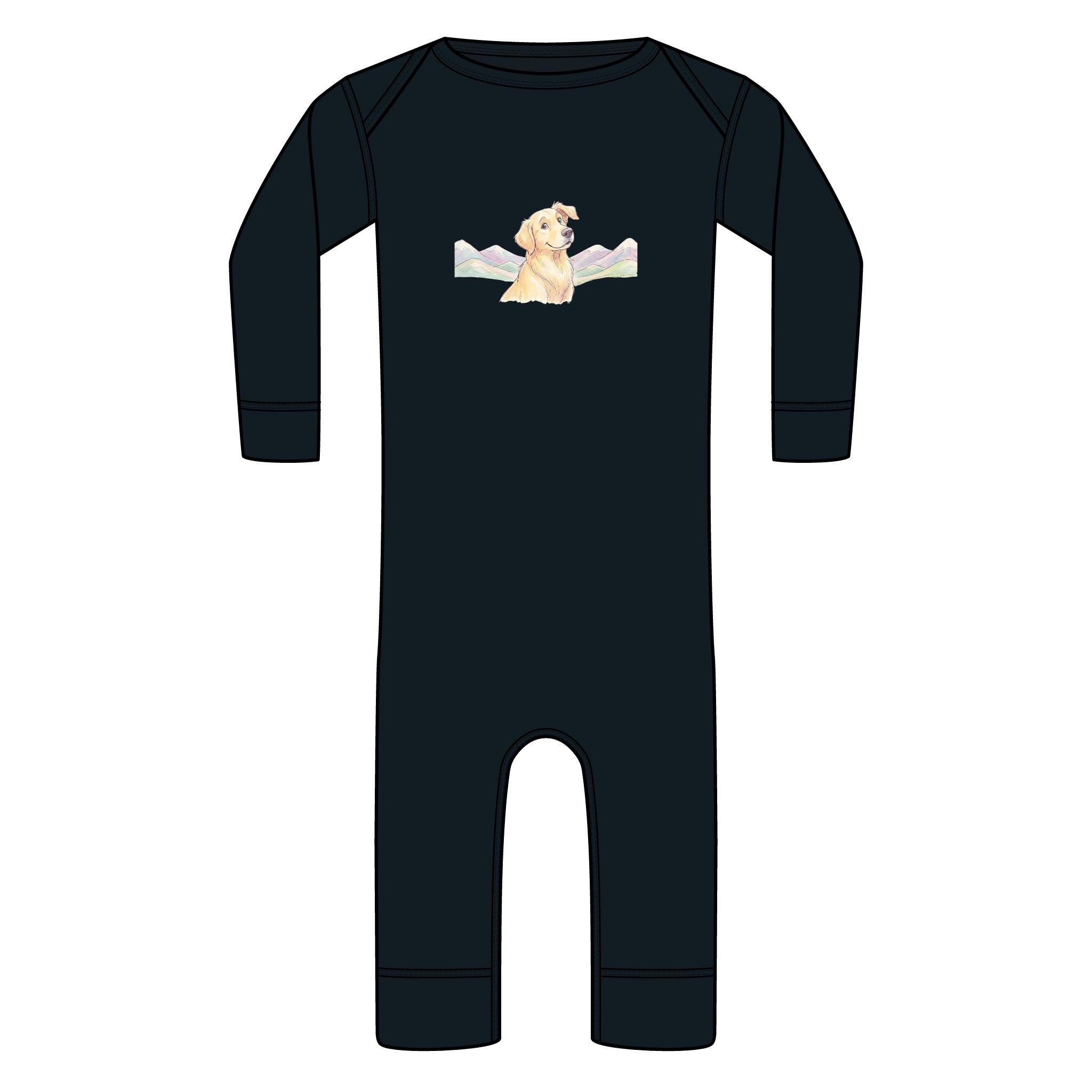 Baby Long-Sleeve Ribbed Bodysuit with mountain Puppy Illustration