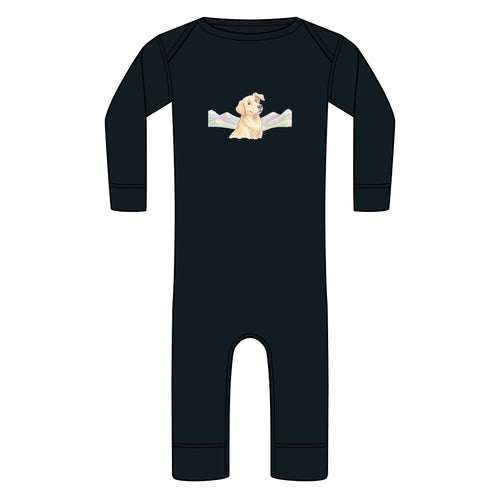 Baby Long-Sleeve Ribbed Bodysuit with mountain Puppy Illustration