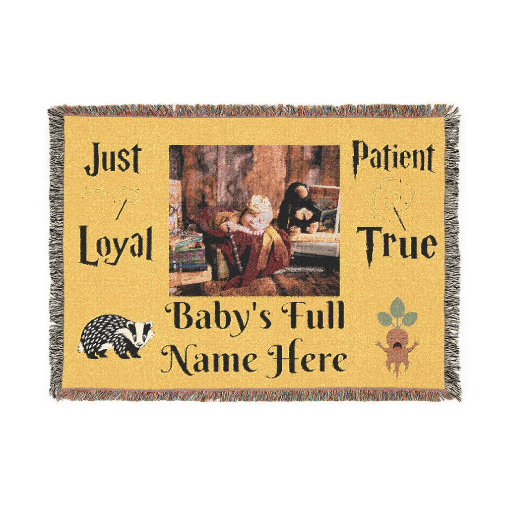 Personalized Baby Name Woven Blanket — "Just Loyal, Patient, True"  Hufflepuff Nursery Throw