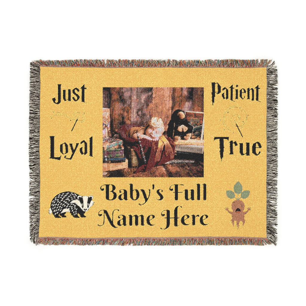 Personalized Baby Name Woven Blanket — "Just Loyal, Patient, True"  Hufflepuff Nursery Throw