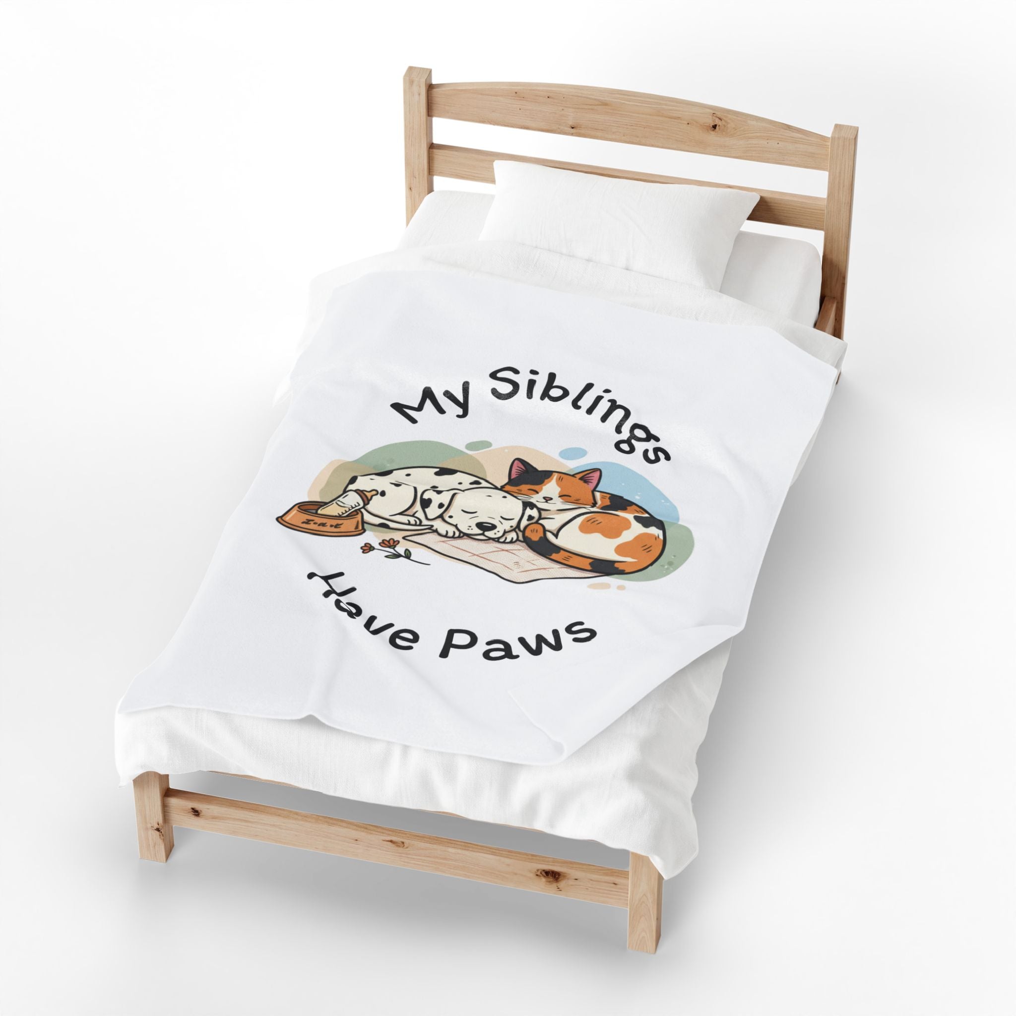 My Siblings Have Paws Velveteen Plush Blanket – Cute Dog & Cat Pet Lover Throw