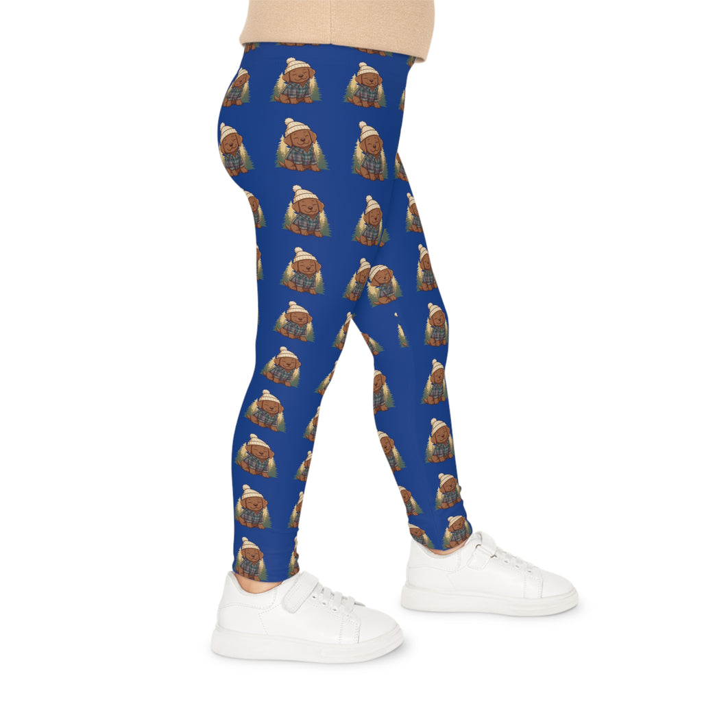 Kids PNW puppy Pattern Leggings – Blue Woodland Animal Print cozy