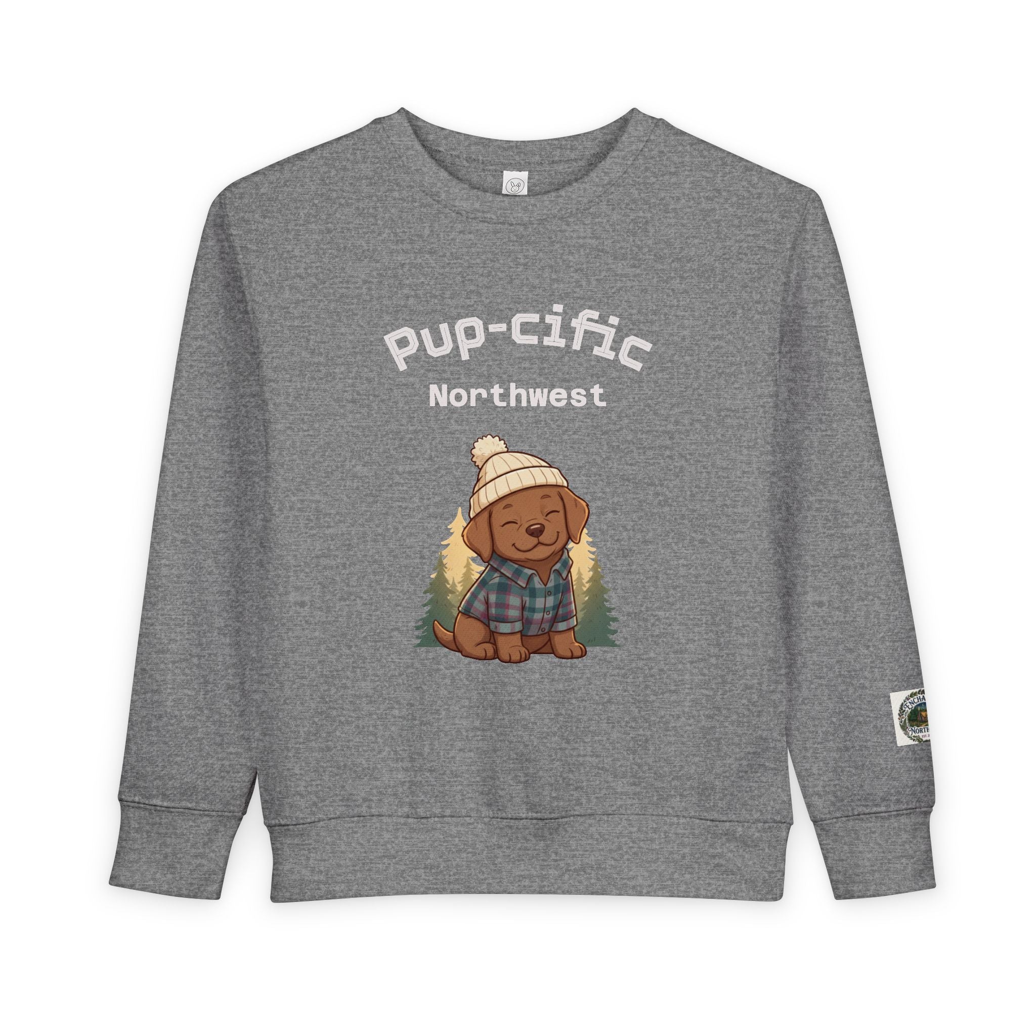 Pup-cific Northwest Toddler Sweatshirt — Cute Cozy Puppy Graphic