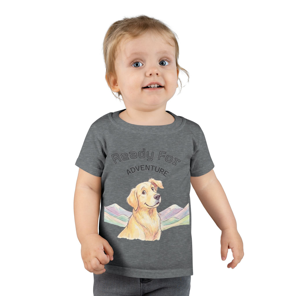 Toddler T-Shirt — Happy Yellow Labrador Puppy with Pastel Mountains