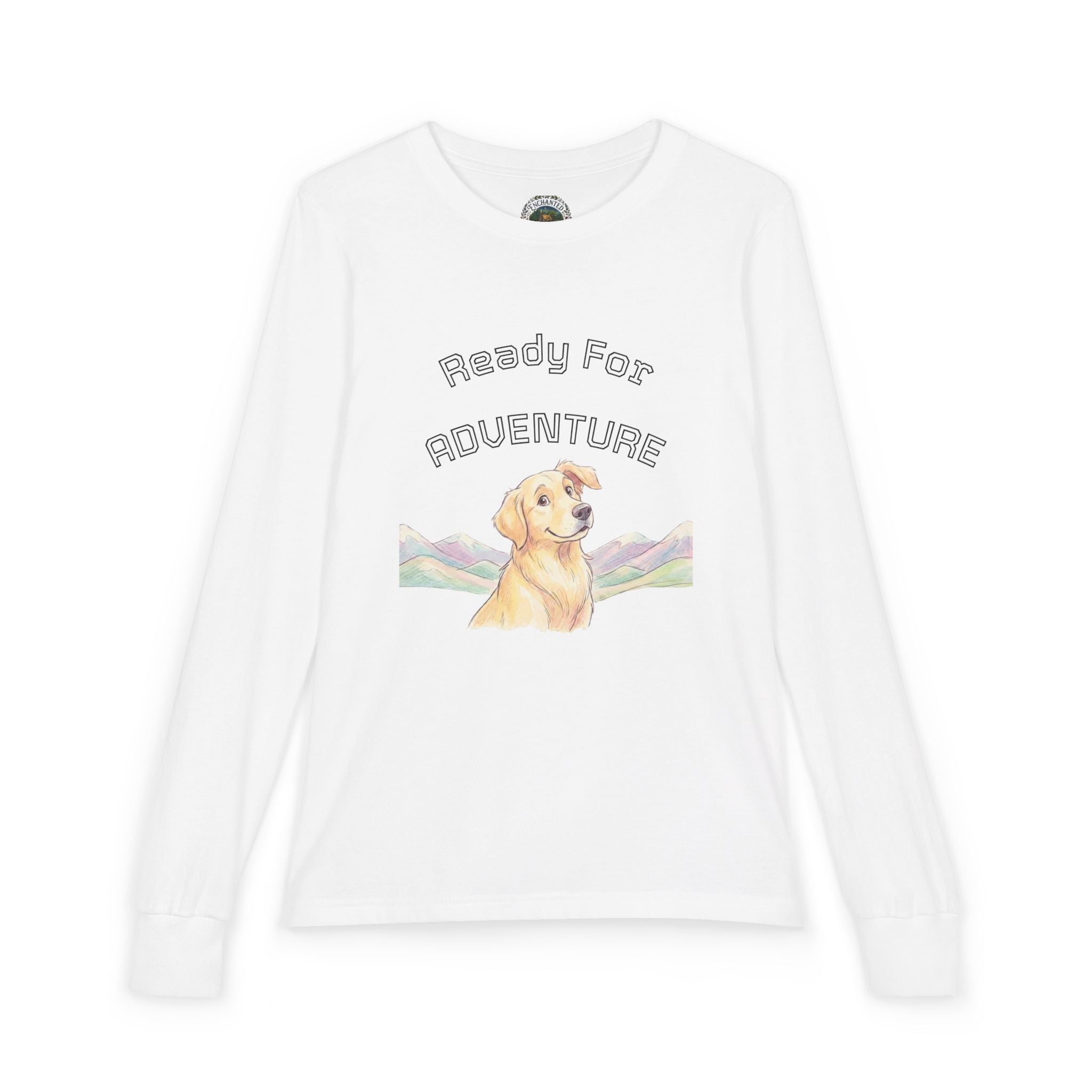 Youth Long Sleeve Tee — "Ready for Adventure" Golden Retriever Kids Shirt