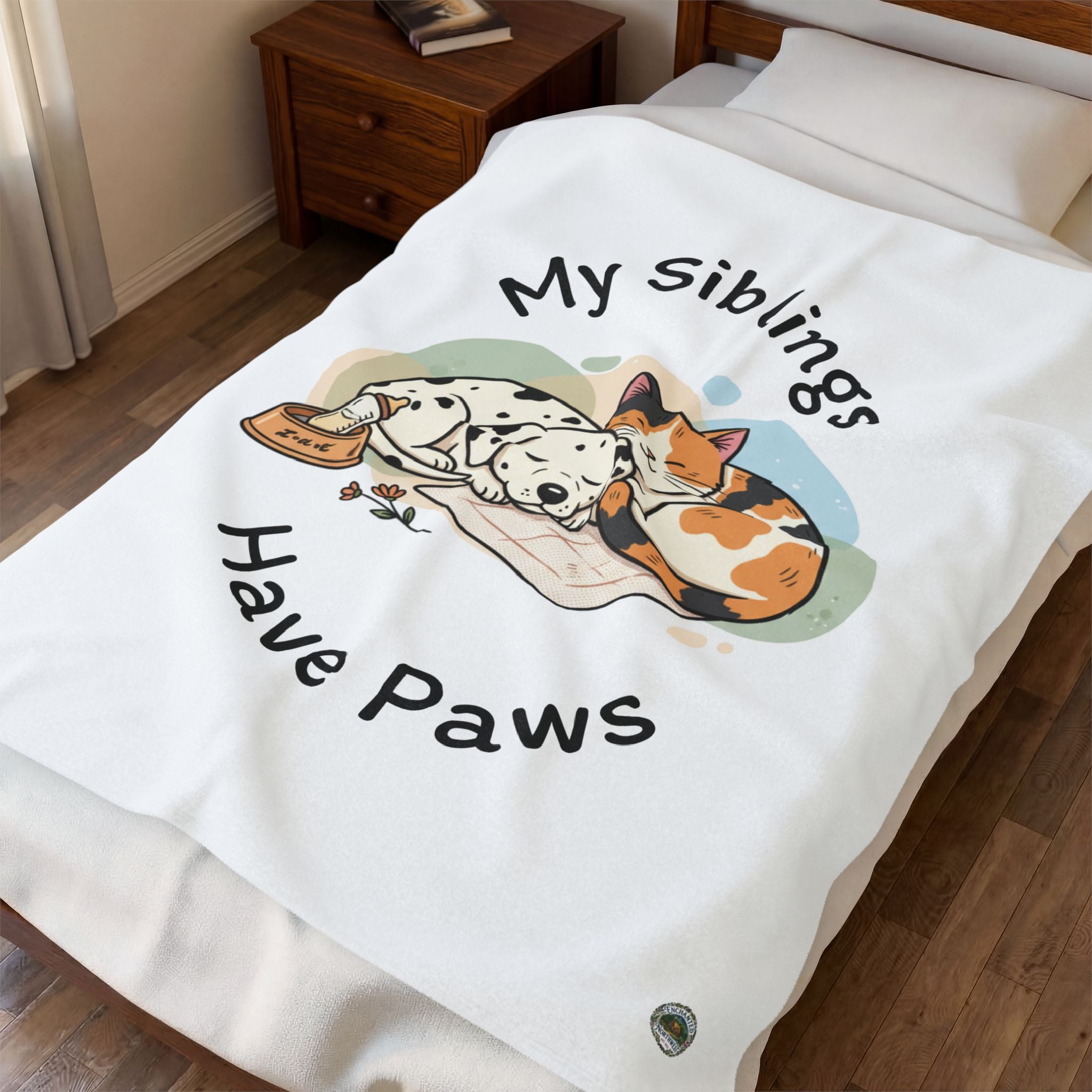 My Siblings Have Paws Velveteen Plush Blanket – Cute Dog & Cat Pet Lover Throw