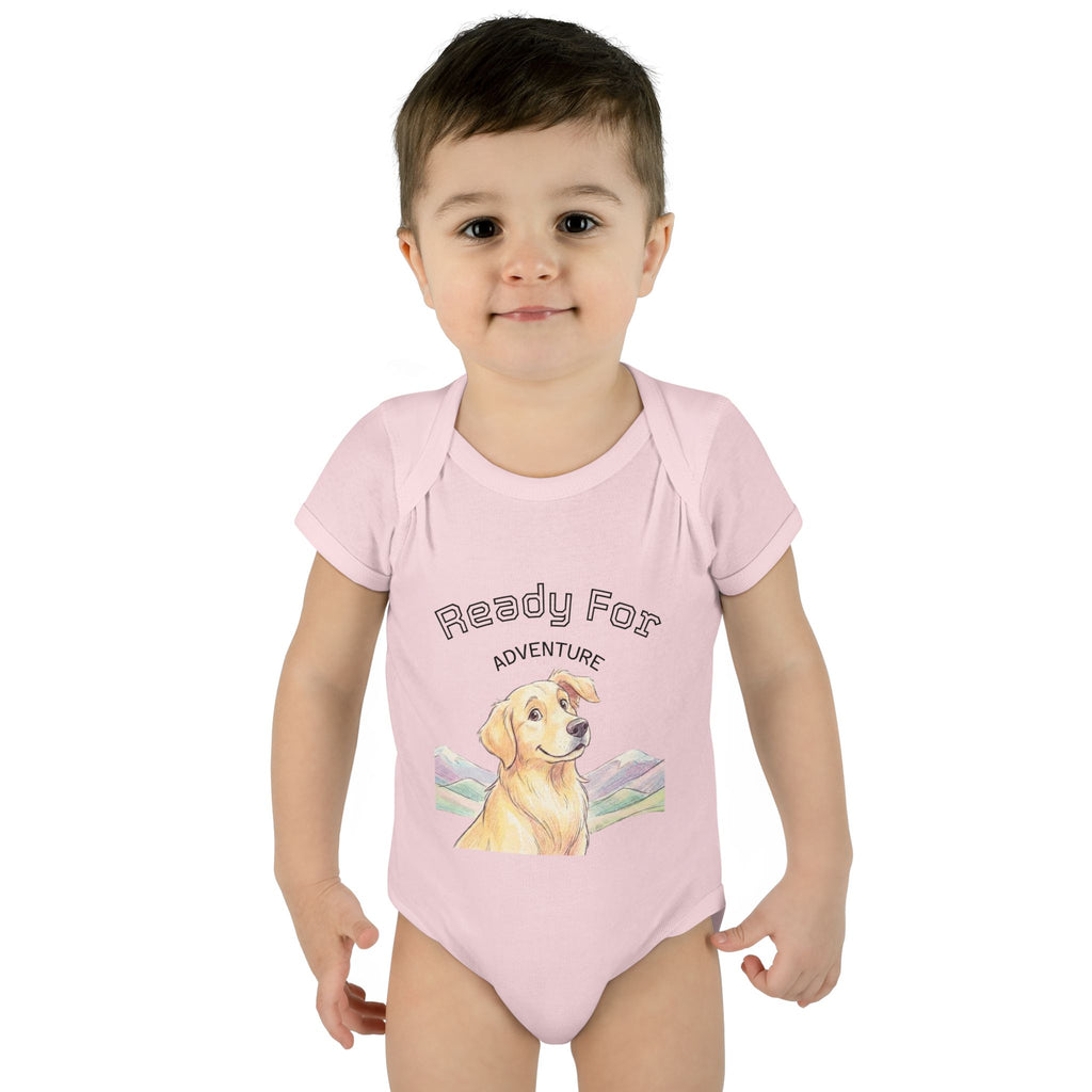 Ready for Adventure Baby Bodysuit — Golden Retriever Puppy Graphic Infant Onesie