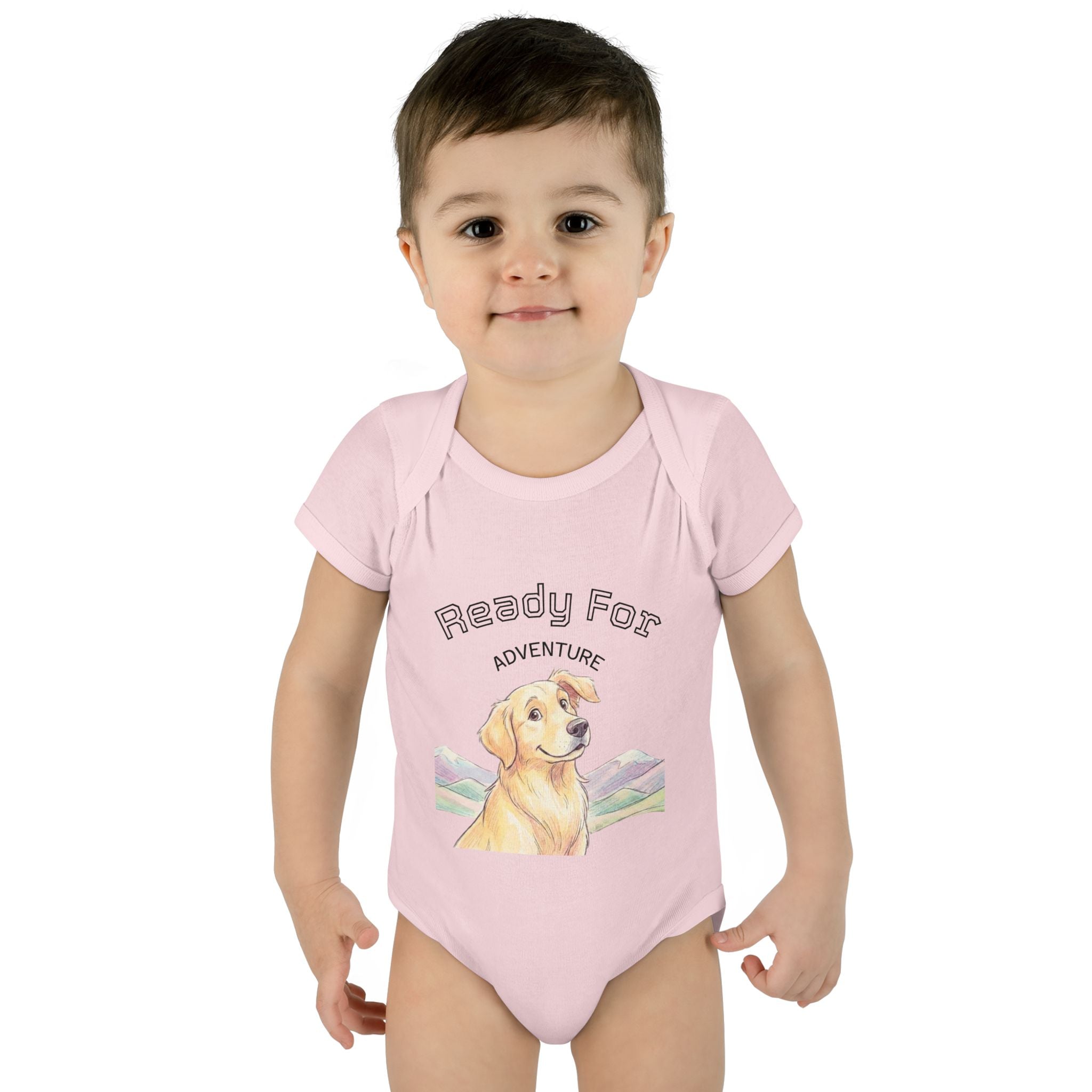 Ready for Adventure Baby Bodysuit — Golden Retriever Puppy Graphic Infant Onesie