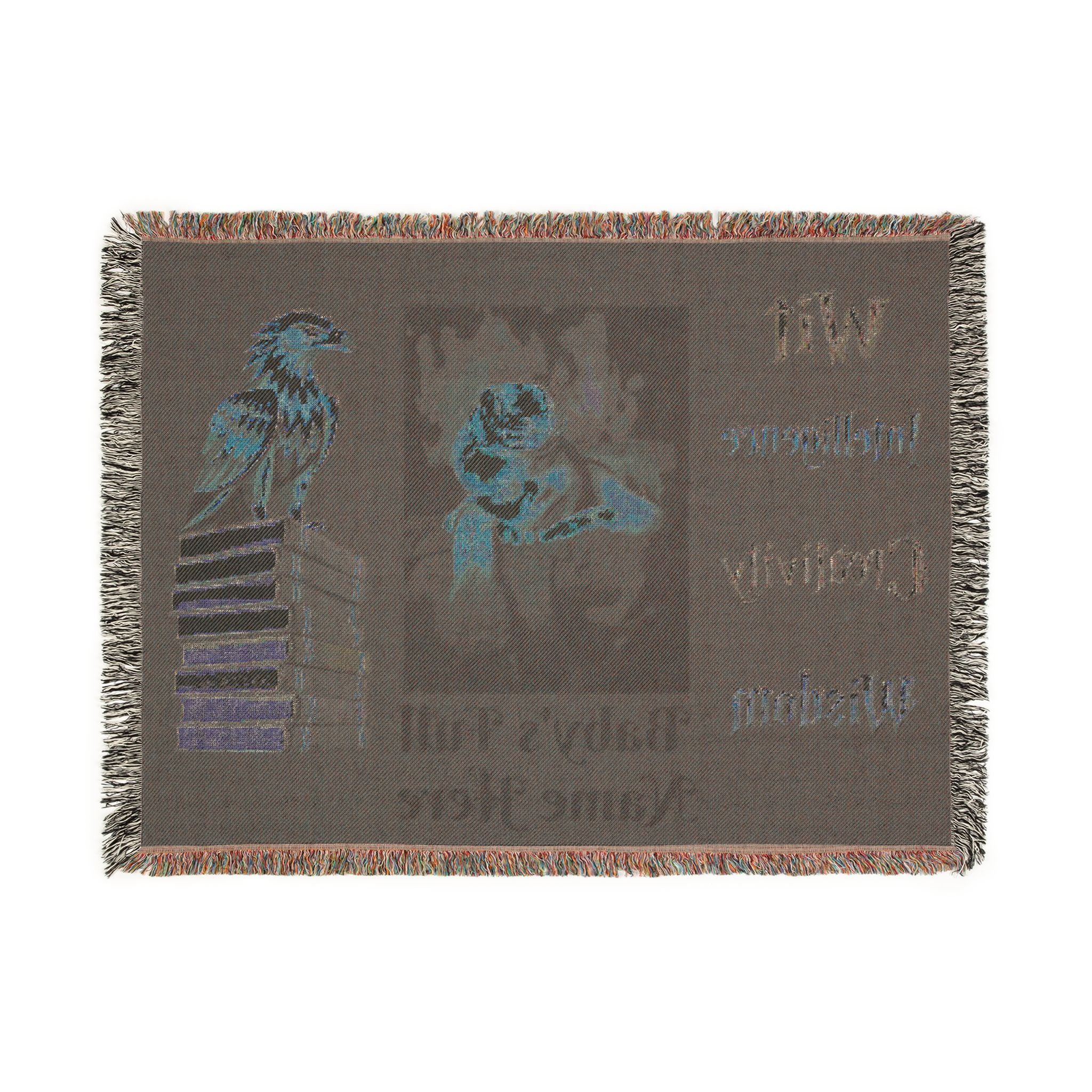 Woven Blanket - 'Wit Intelligence Creativity Wisdom' Library Raven Throw - customize photo and name