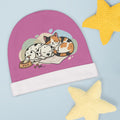Baby Beanie — Cute Sleeping Puppy & Kitty Print Newborn Hat pink