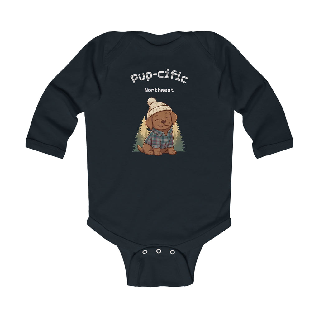 Infant Bodysuit - 'Pup-cific NW' Cozy Woodland Puppy Graphic Long Sleeve