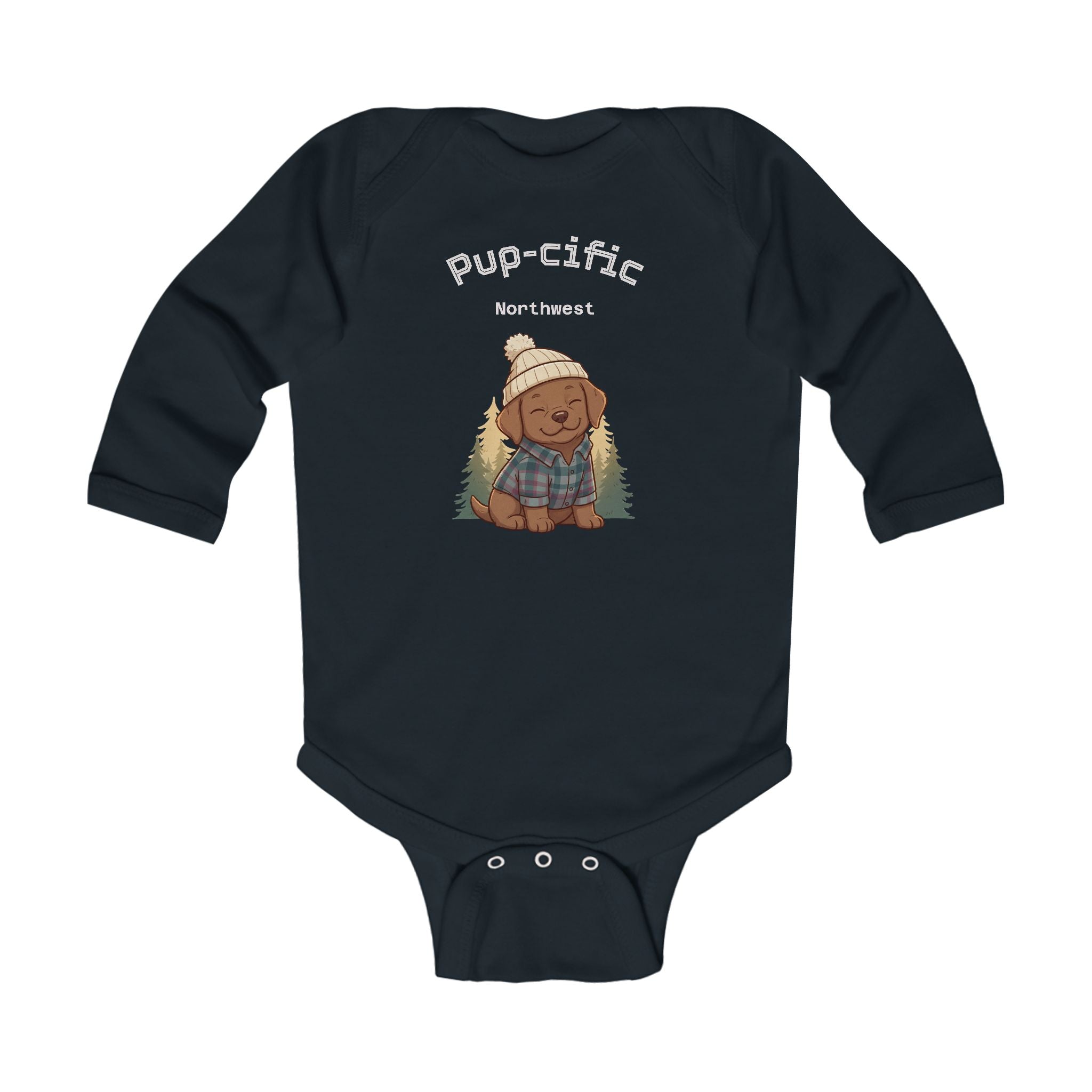 Infant Bodysuit - 'Pup-cific NW' Cozy Woodland Puppy Graphic Long Sleeve