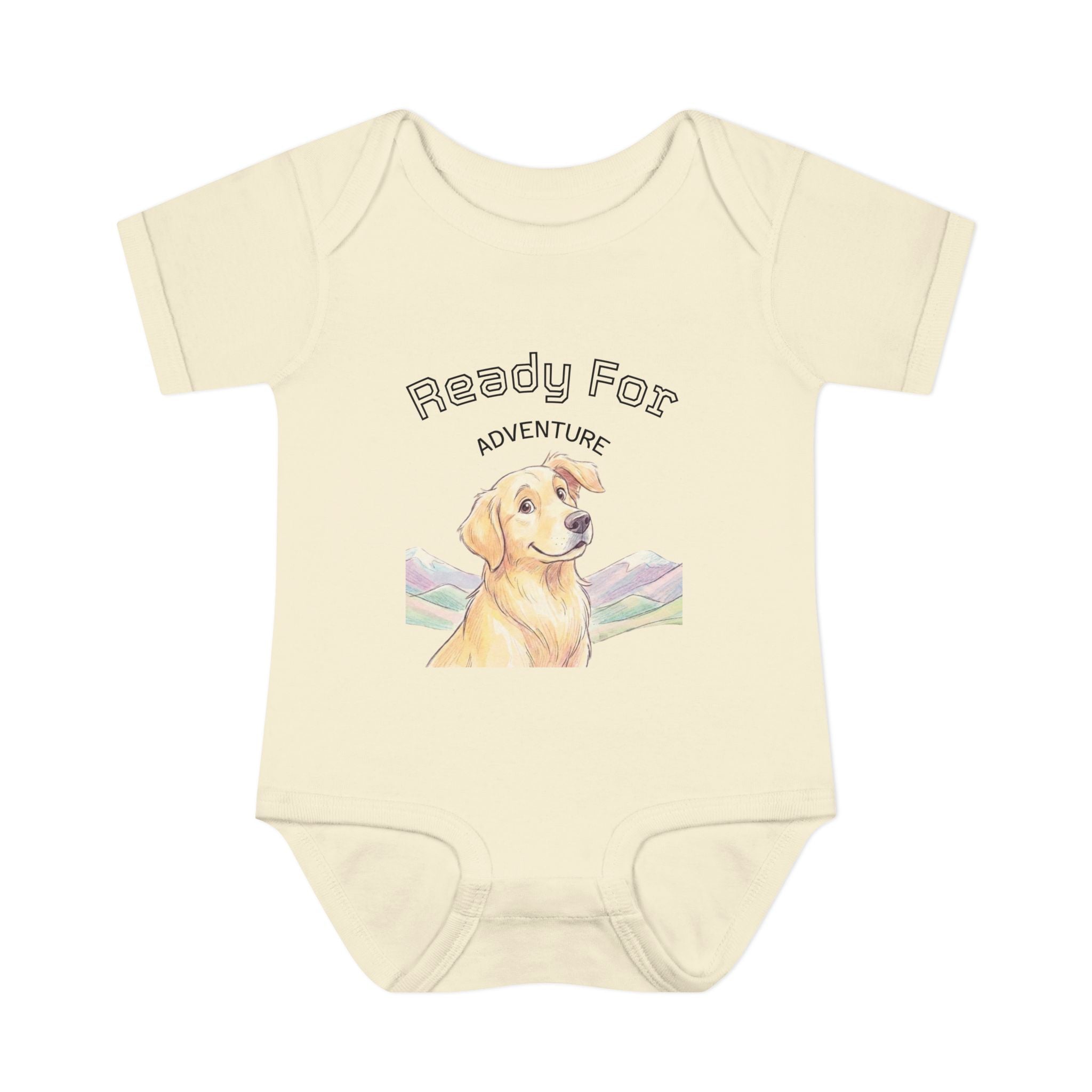 Ready for Adventure Baby Bodysuit — Golden Retriever Puppy Graphic Infant Onesie