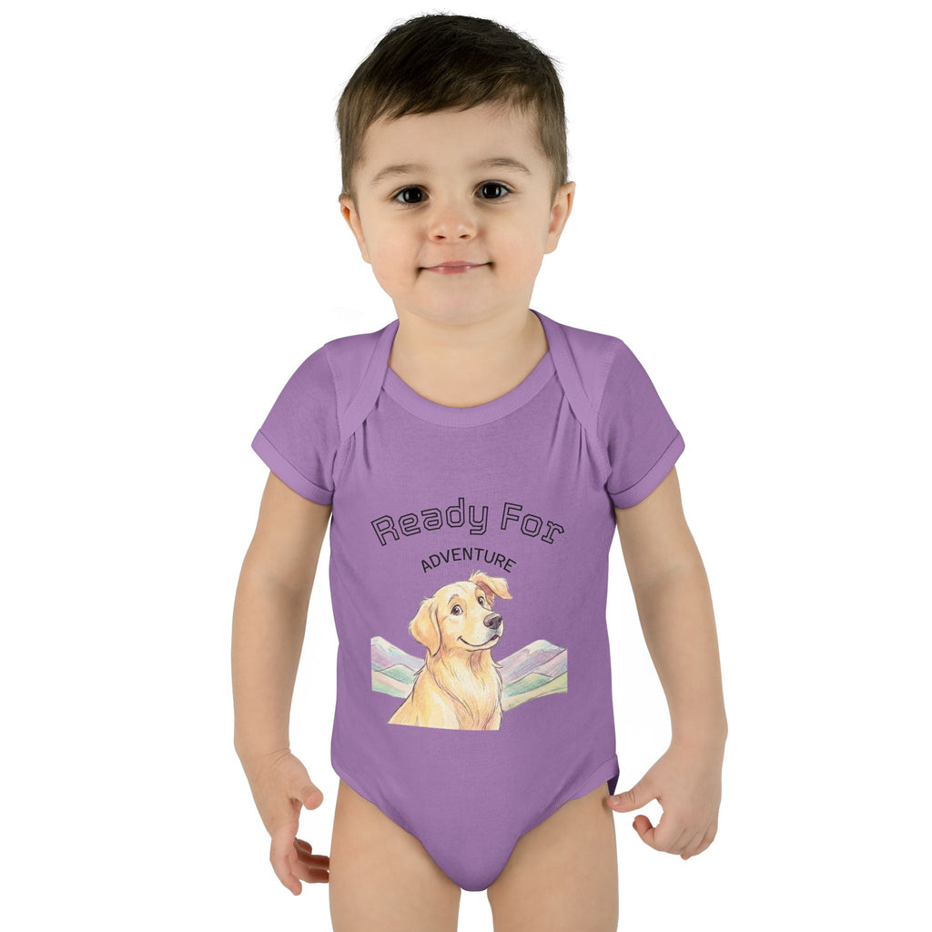 Ready for Adventure Baby Bodysuit — Golden Retriever Puppy Graphic Infant Onesie