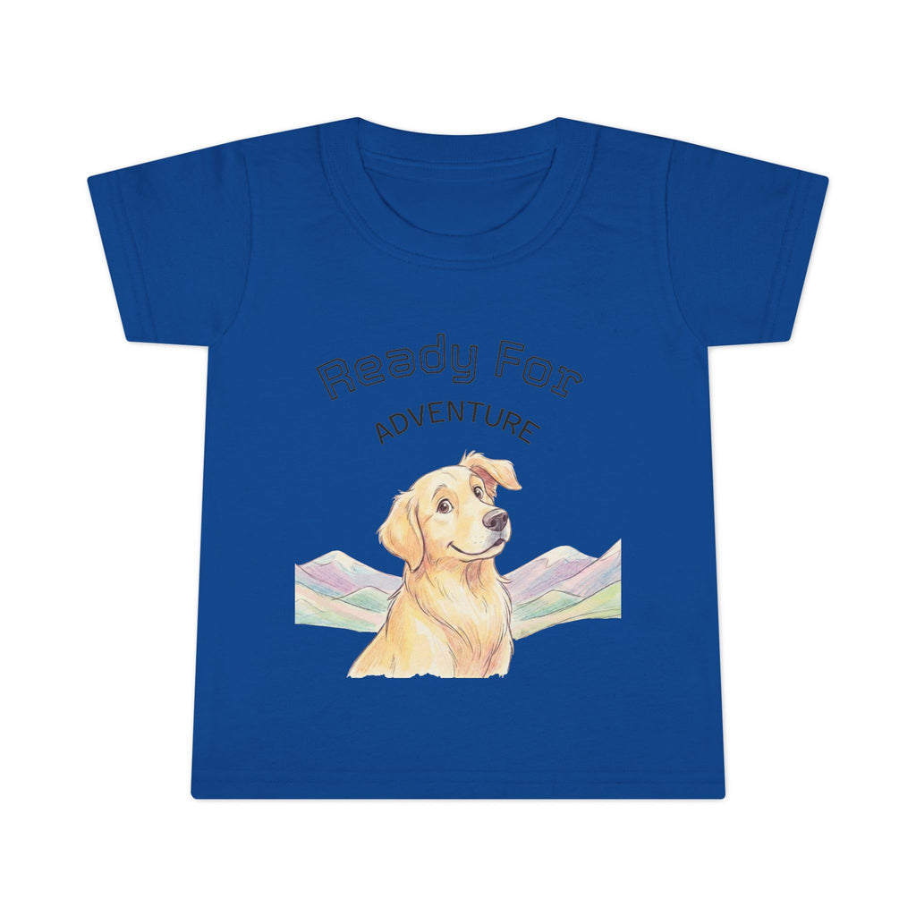Toddler T-Shirt — Happy Yellow Labrador Puppy with Pastel Mountains