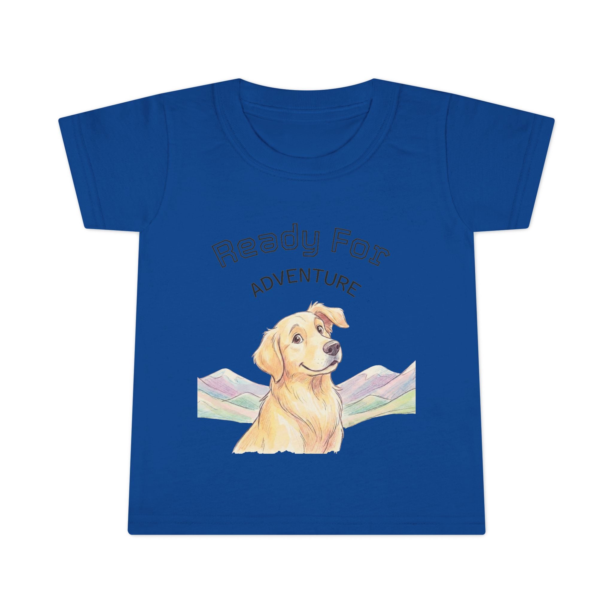 Toddler T-Shirt — Happy Yellow Labrador Puppy with Pastel Mountains