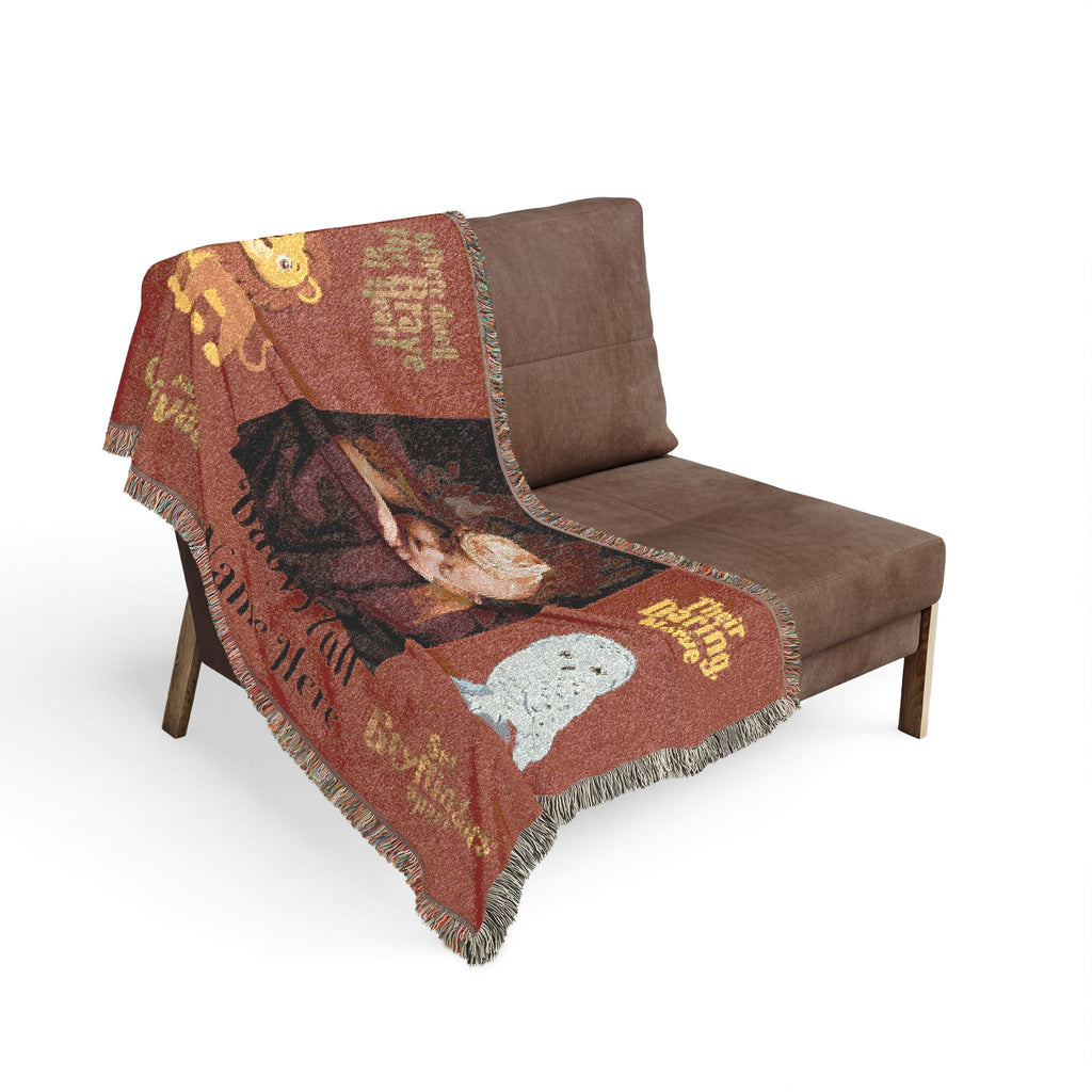 Personalized Woven Blanket — Custom Name and photo, Cozy Nursery Keepsake with Gryffindor Motifs