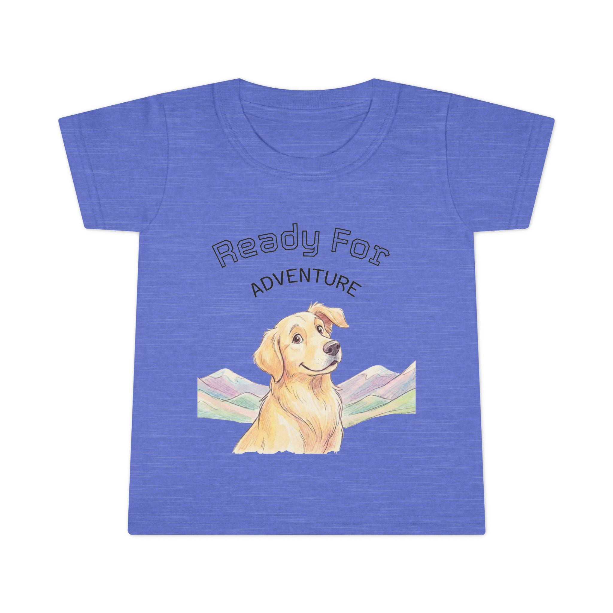 Toddler T-Shirt — Happy Yellow Labrador Puppy with Pastel Mountains