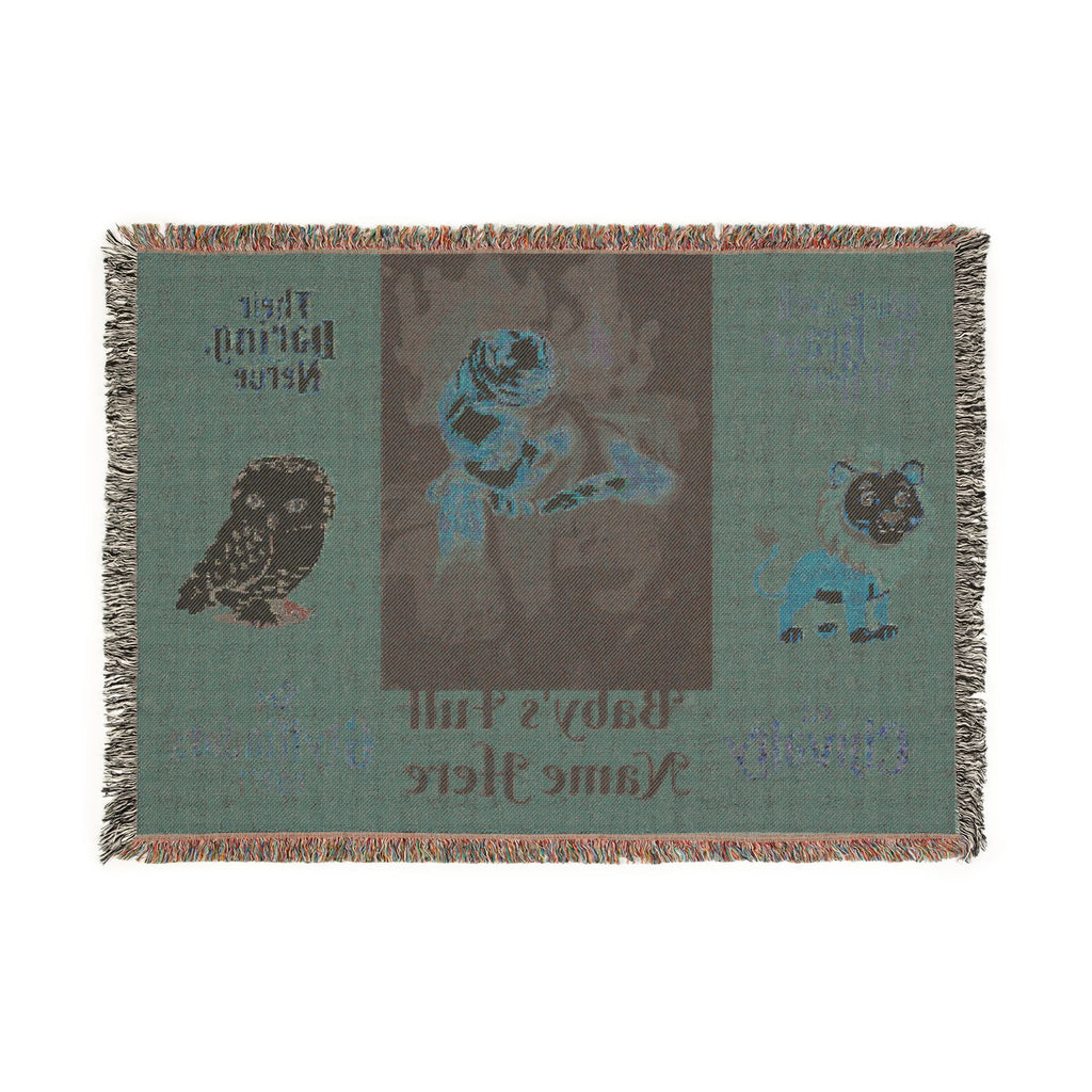 Personalized Woven Blanket — Custom Name and photo, Cozy Nursery Keepsake with Gryffindor Motifs